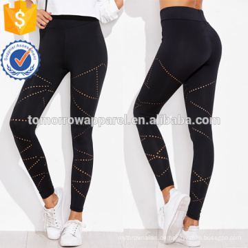 Black Eyelet Detail Leggings OEM / ODM Herstellung Großhandel Mode Frauen Bekleidung (TA7024L)